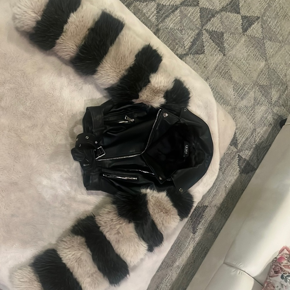 Akira’s Faux leather jacket. So full faux fur arms! M